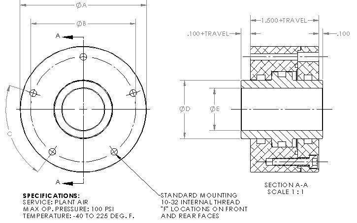 Thru-Hole Hollow Hub Pneumatic Cylinder Series B-SP-EM